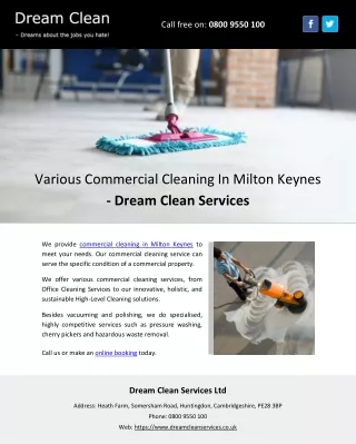 Various Commercial Cleaning In Milton Keynes - Dream Clean Services