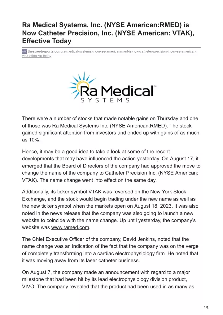 ra medical systems inc nyse american rmed