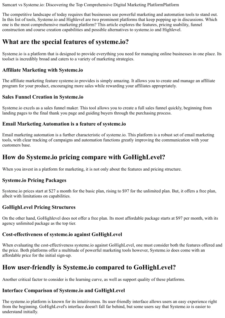 samcart vs systeme io discovering