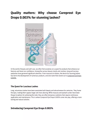 Quality matters: Why choose Careprost Eye Drops 0.003% for stunning lashes?
