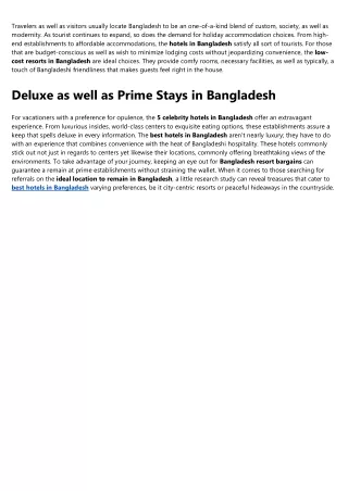 The best place to stay in Bangladesh Diaries