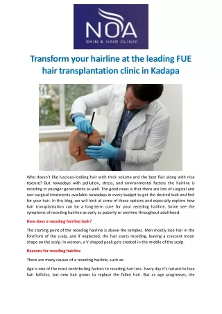 Transform your hairline at the leading FUE hair transplantation clinic in Kadapa