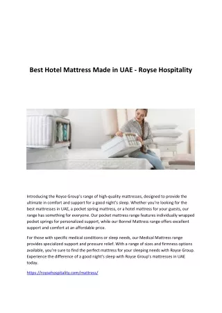 Best Hotel Mattress Made in UAE - Royse Hospitality