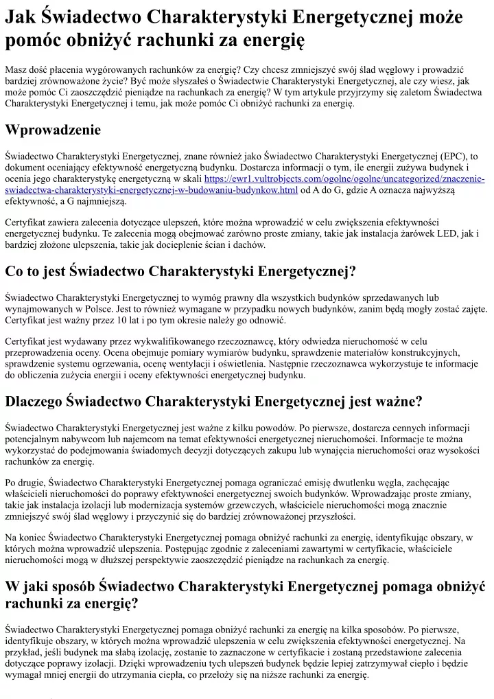 jak wiadectwo charakterystyki energetycznej