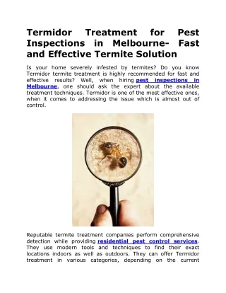 Termidor Treatment for Pest Inspections in Melbourne- Fast and Effective Termite Solution
