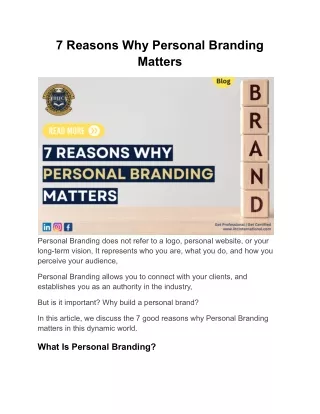 7 reasons why personal branding matters