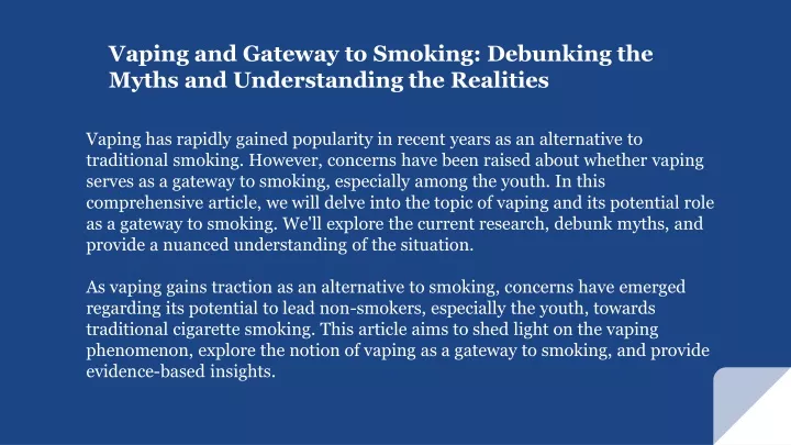 vaping and gateway to smoking debunking the myths