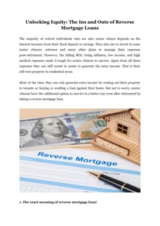 Unlocking Equity: The Ins and Outs of Reverse Mortgage Loans