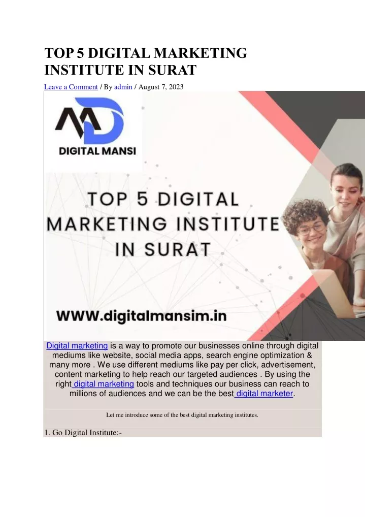 top 5 digital marketing institute in surat