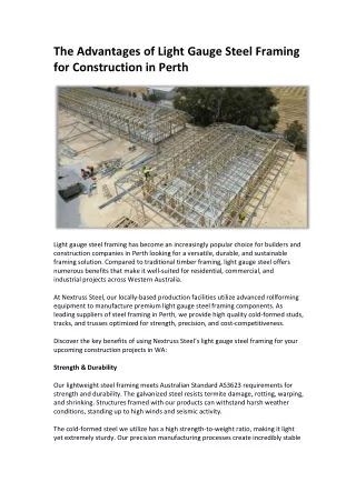 The Advantages of Light Gauge Steel Framing for Construction in Perth