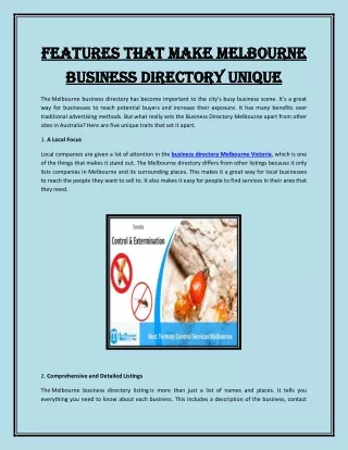 Features That Make Melbourne Business Directory Unique