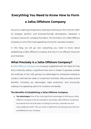 Everything You Need to Know How to Form a Jafza Offshore Company