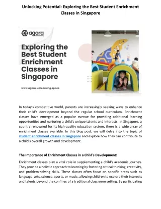 Unlocking Potential - Exploring the Best Student Enrichment Classes in Singapore