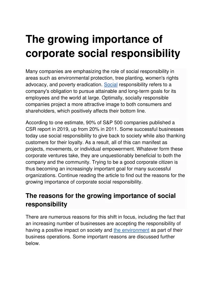the growing importance of corporate social