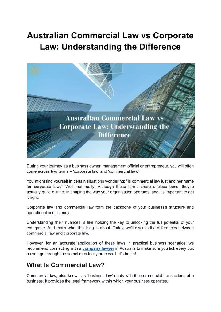 australian commercial law vs corporate