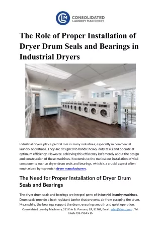 The Role of Proper Installation of Dryer Drum Seals and Bearings in Industrial Dryers