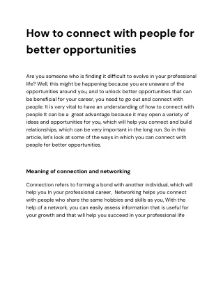 How to connect with people for better opportunities