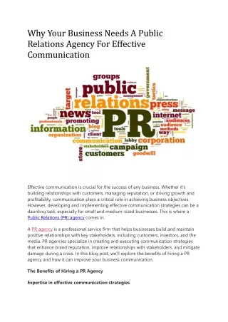 Why Your Business Needs A Public Relations Agency For Effective Communication