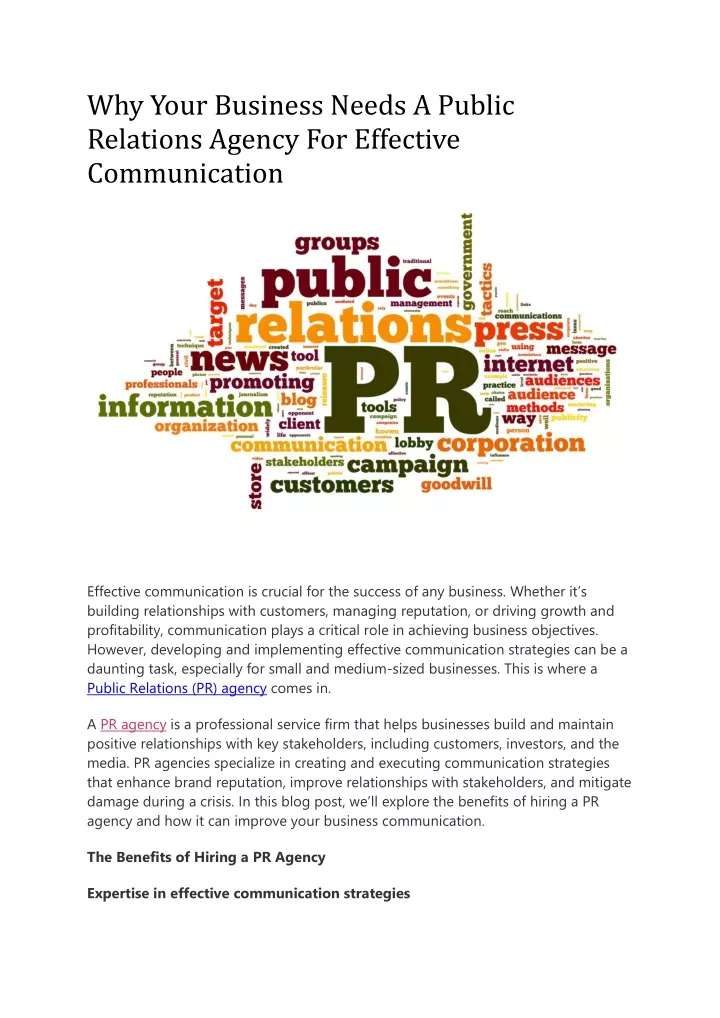 why your business needs a public relations agency