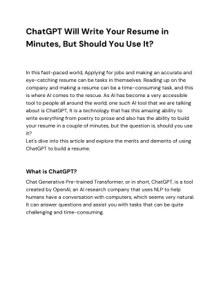 ChatGPT Will Write Your Resume in Minutes, but Should You Use It