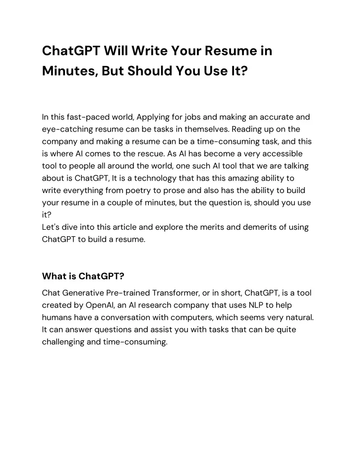 chatgpt will write your resume in minutes