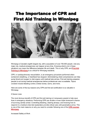 The Importance of CPR and First Aid Training in Winnipeg