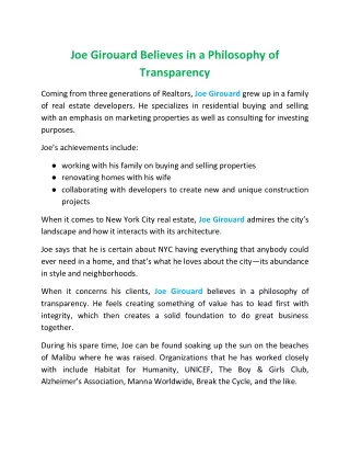 Joe Girouard Believes in a Philosophy of Transparency