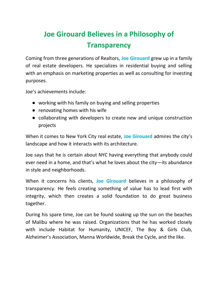 joe girouard believes in a philosophy