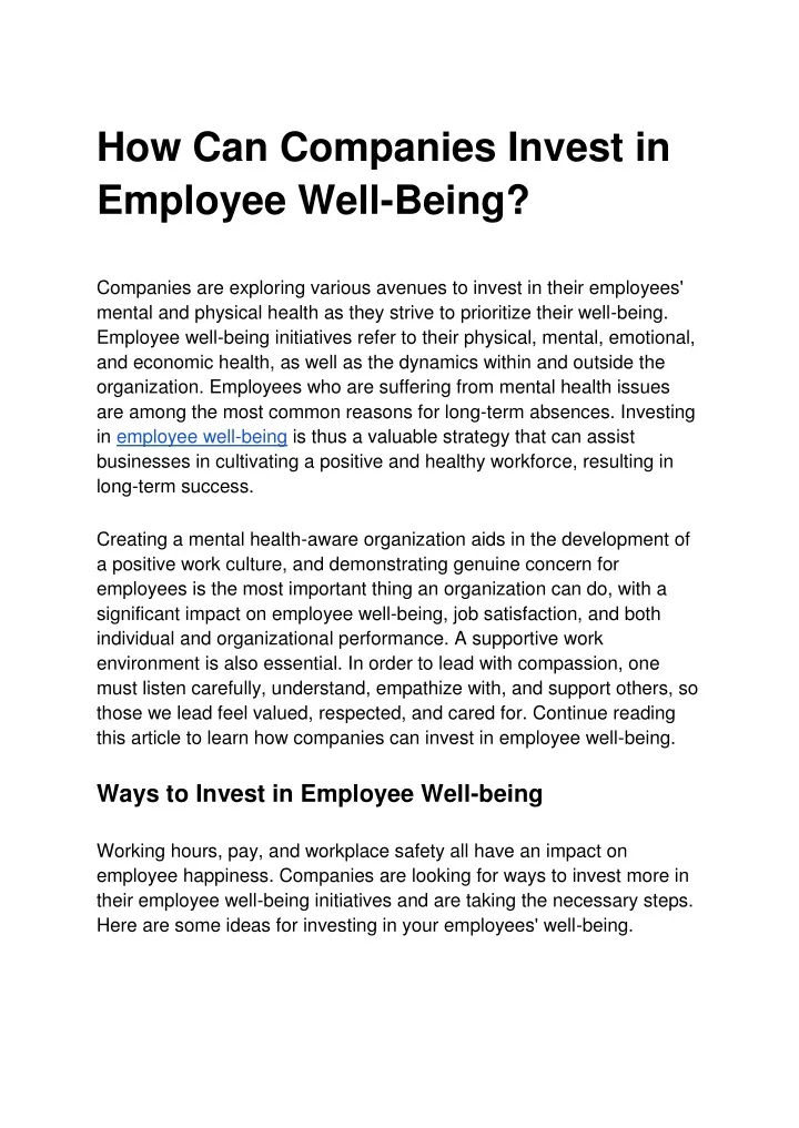 how can companies invest in employee well being