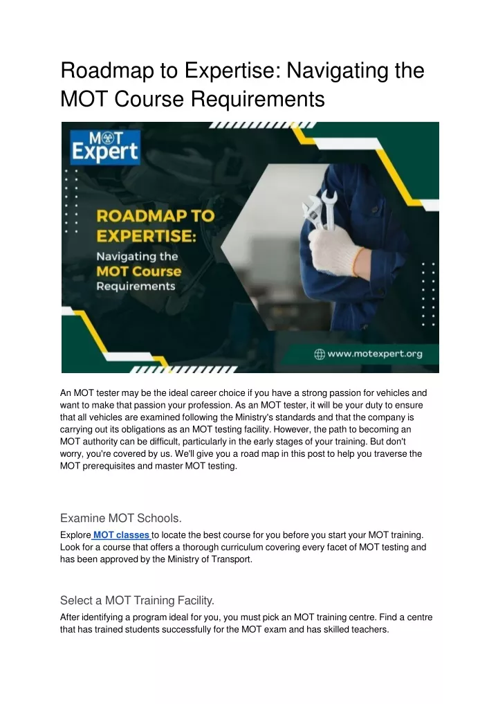 roadmap to expertise navigating the mot course requirements