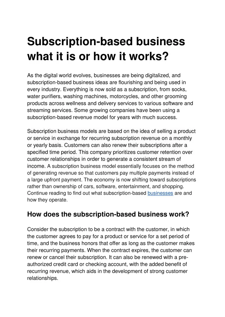 subscription based business what