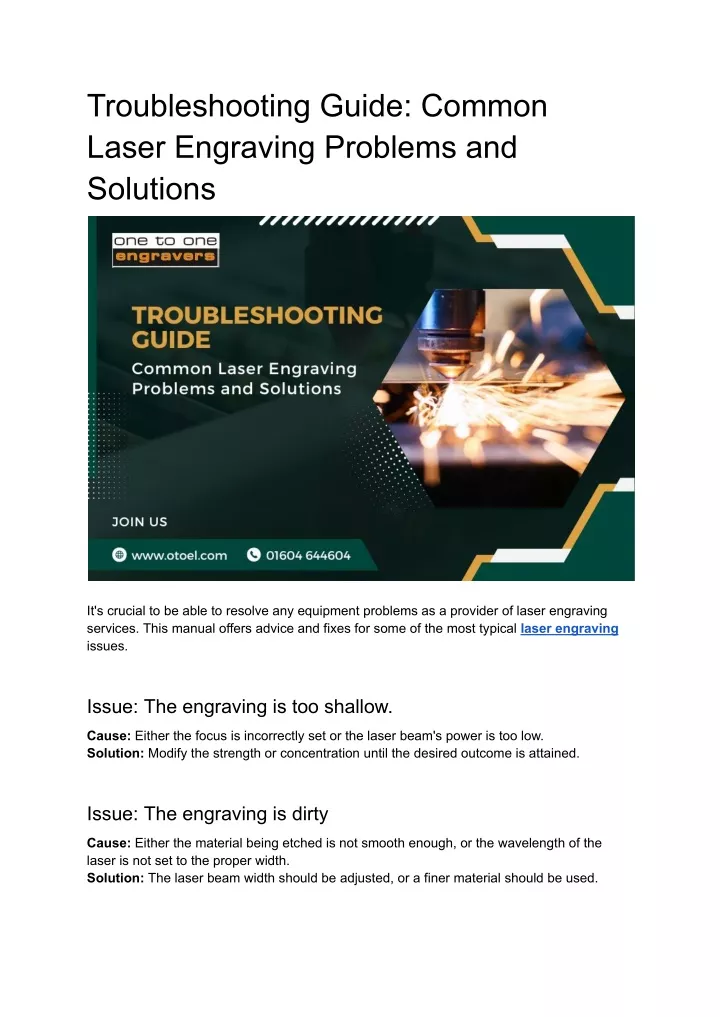 troubleshooting guide common laser engraving