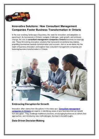 Innovative Solutions How Consultant Management Companies Foster Business