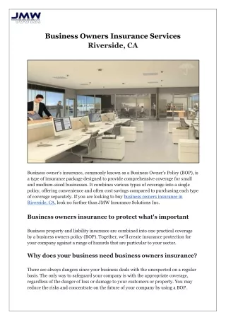 Business Owners Insurance services in Riverside, CA