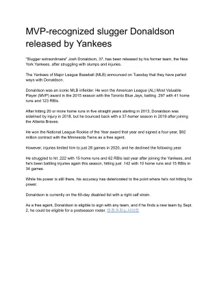 MVP-recognized slugger Donaldson released by Yankees