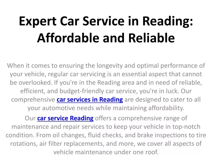 expert car service in reading affordable and reliable