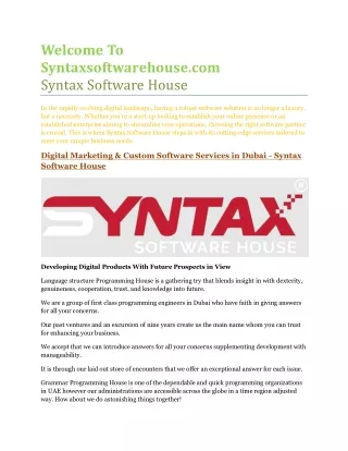 welcome to syntaxsoftwarehouse com syntax