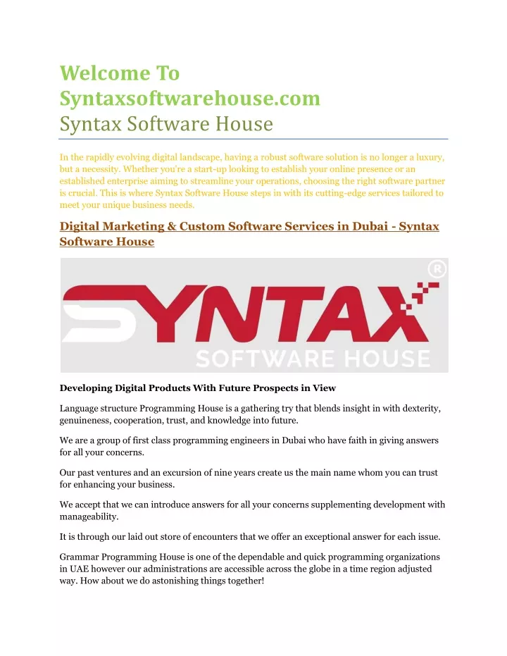 welcome to syntaxsoftwarehouse com syntax