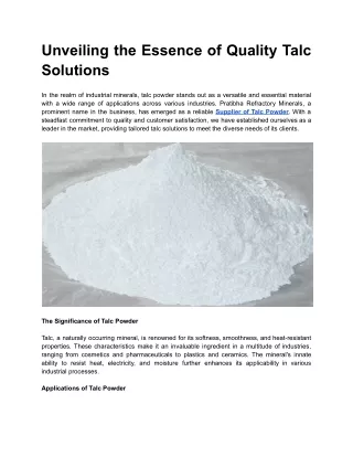Unveiling the Essence of Quality Talc Solutions