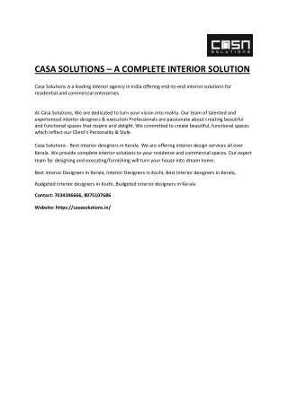CASA SOLUTIONS  - www.casasolutions.in