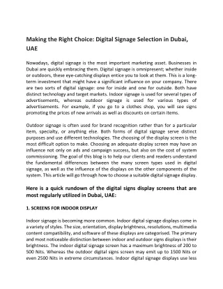 Making the Right Choice: Digital Signage Selection in Dubai, UAE