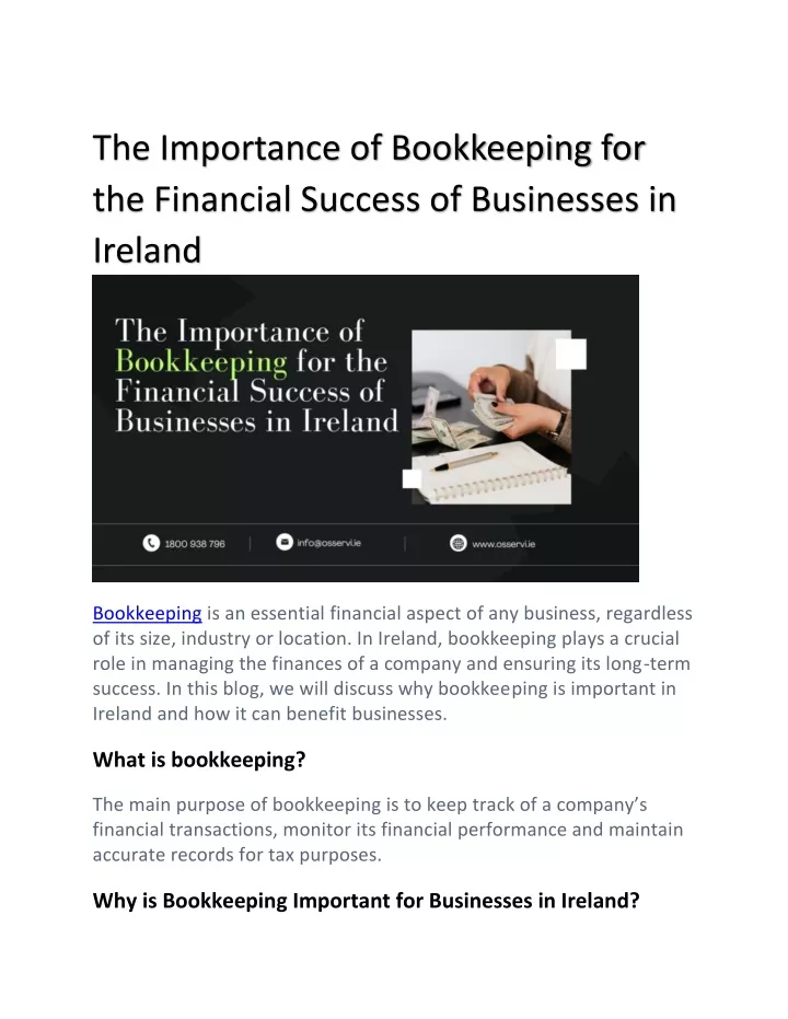 the importance of bookkeeping for the financial