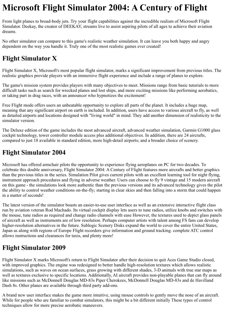 microsoft flight simulator 2004 a century