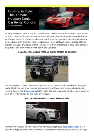 The Ultimate Houston Exotic Car Rental Options