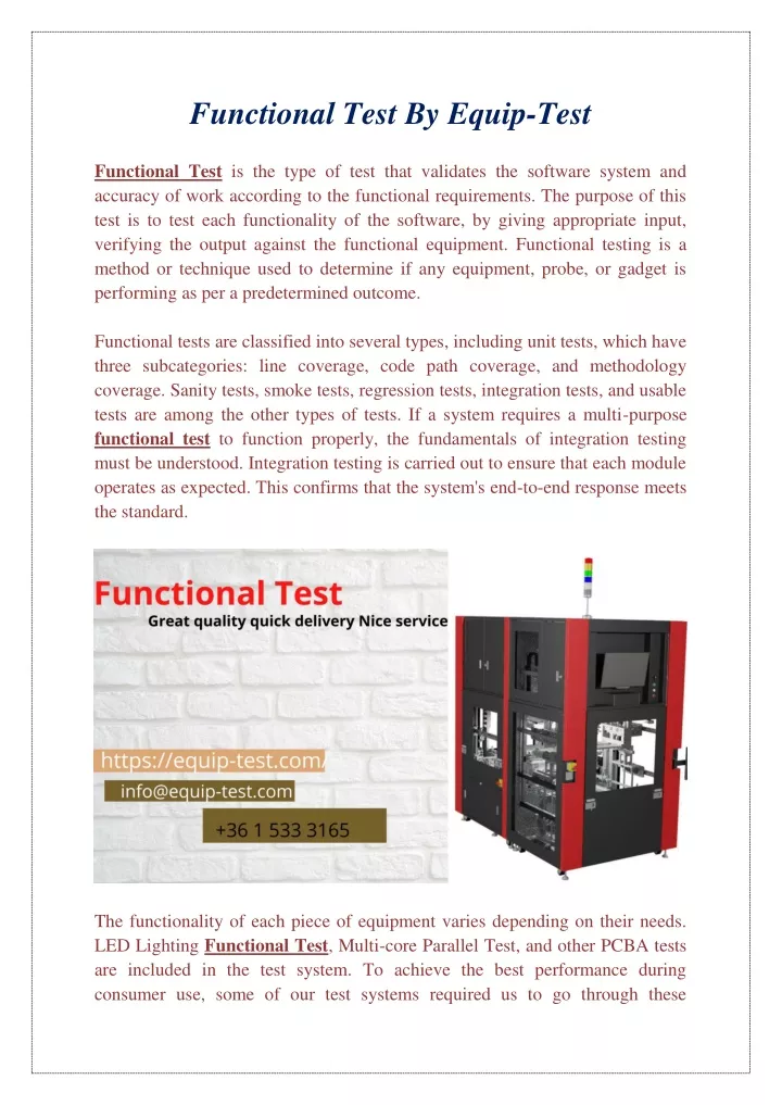 functional test by equip test