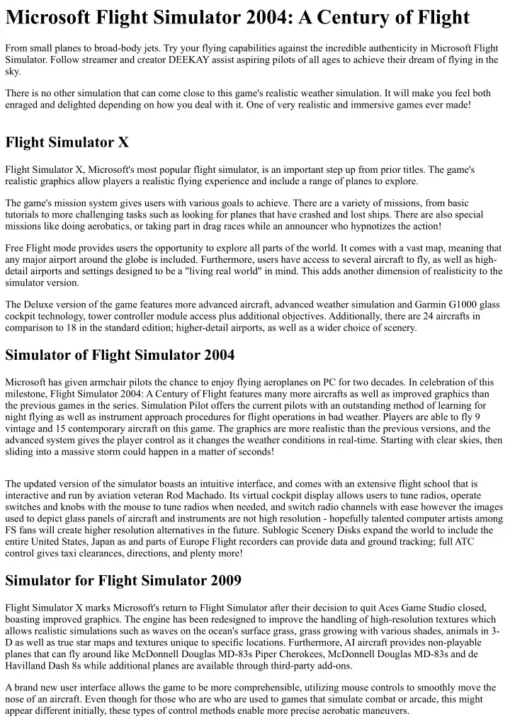 microsoft flight simulator 2004 a century