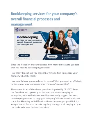 Bookkeeping services for your company’s overall financial processes