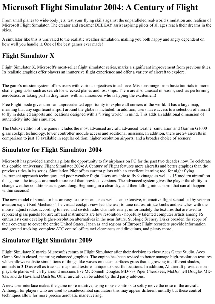 microsoft flight simulator 2004 a century