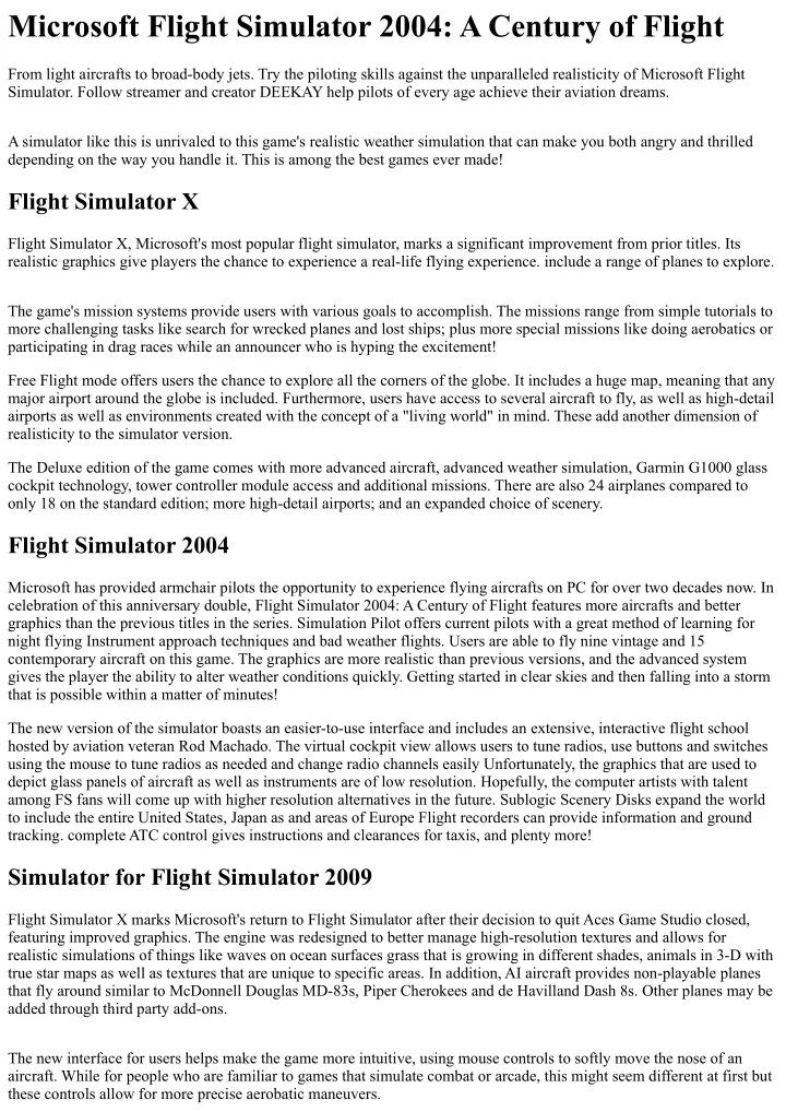 microsoft flight simulator 2004 a century