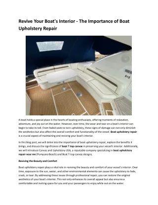 Revive Your Boat's Interior - The Importance of Boat Upholstery Repair